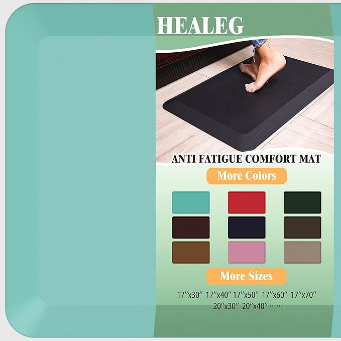 1" Extra Thick Anti Fatigue Floor Mat 50" L x 17" W,Kitchen Mat, Standing Desk Mat,140D Advanced PU Foam Ergonomic Comfort at Home, Office, Garage, Sink (Teal)