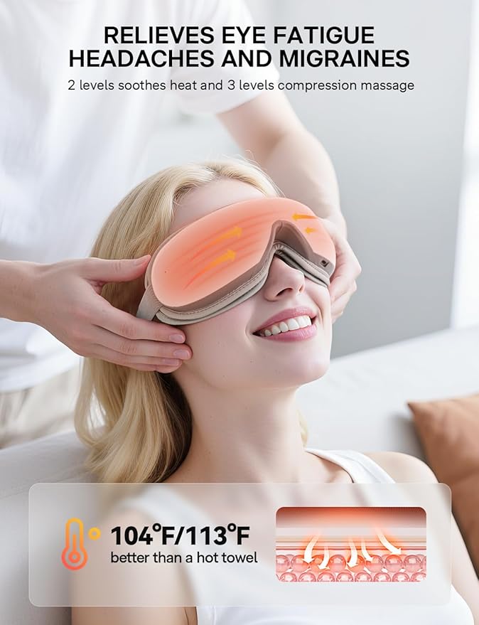 Eye Massager with Heat, Birthday Gifts for Mom Dad Her Him, Heated Eye Massager for Migraines with Compression and Bluetooth, Reduce Eyes Strain, Dark Circles and Improve Sleep
