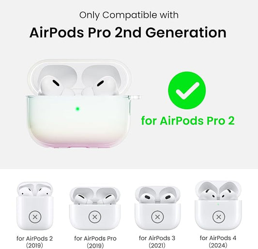ORNARTO for AirPods Pro 2 Case 2023/2022–Stylish Gradient Clear TPU, LED Visible, Shockproof Protective Case Cover for AirPods Pro 2nd Generation with Lanyard-Iridescent Clear
