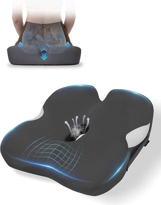 18.5" x 16.5" Extra Large Memory Foam Cushion, Tailbone Pain Relief Cushion for Long Sitting Hip Support, Breathable Donut Pillow Desk Chair Cushion for Office, Home, Driving (Blue)