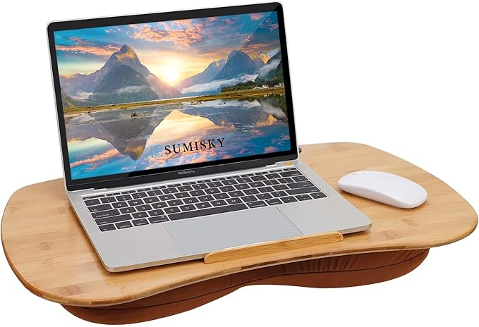 SUMISKY Lap Desk-Portable Laptop Table with Cushion Bamboo Platform Phone Holder L(21.6"x13.8")