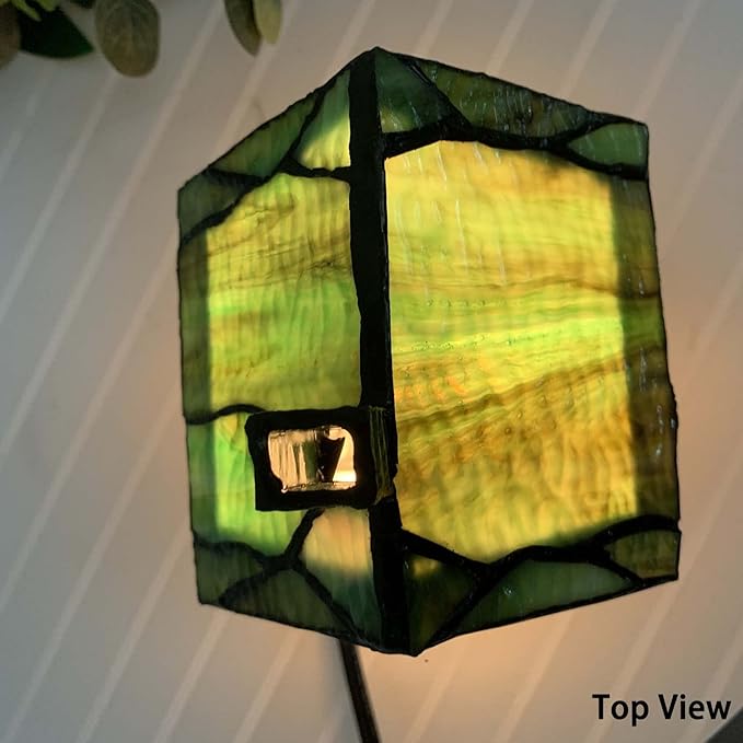Bieye L10781 Tiffany Style Stained Glass Birdhouse Table Lamp for Home Decor (7-inch High, Sunflower)