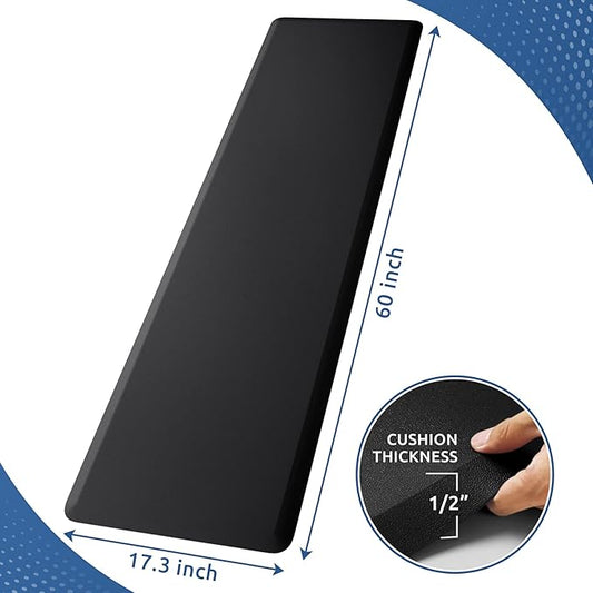 KitchenClouds Kitchen Mat Cushioned Anti Fatigue Rug 17.3"x60" Waterproof Non Slip Standing Desk Mat Comfort Floor Mats for House Sink Office (Black)