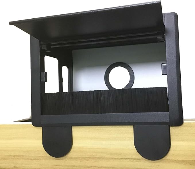 Aluminum Cable Management Box Under Desk No-Drill - Flip-Top Cable Organizer with Dustproof Brush, Clamp-On Small Cable/Cord Management Tray White for Home Office Standing Desk