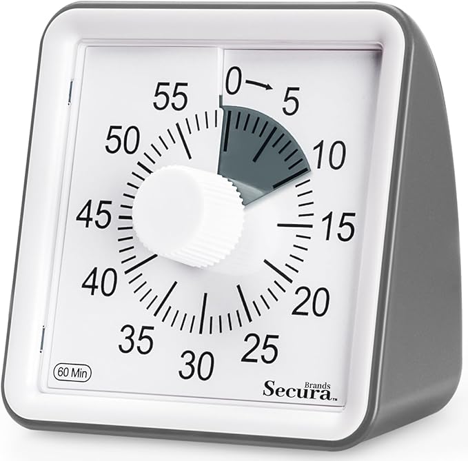 Secura 60-Minute Visual Countdown Timer for Kids & Adults, Classroom Time Management Tool (Gray & Dark Gray)