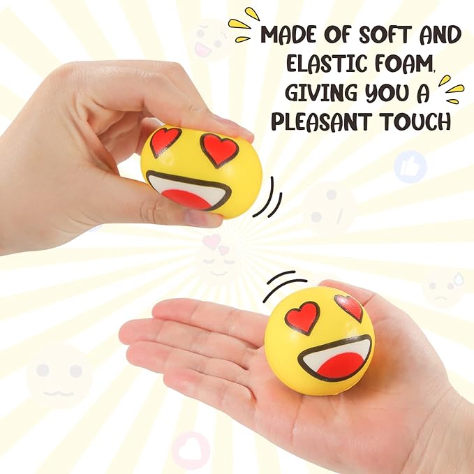 LovesTown Mini Stress Balls, 36PCS 2Inch Smiley Face Stress Balls Yellow Funny Foam Stress Relief Toys for School Carnival Reward Student Prizes