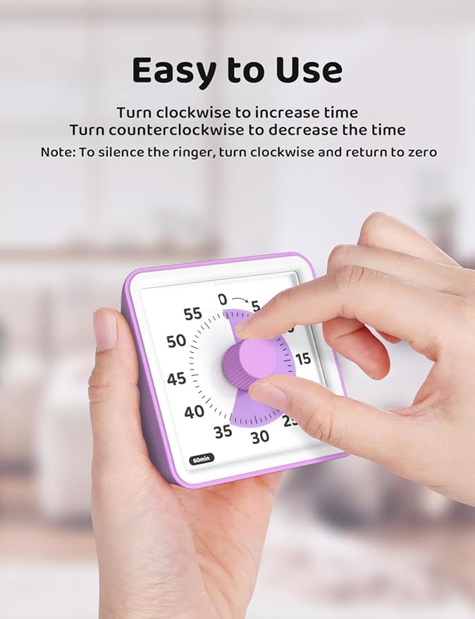 LIORQUE Visual Timer for Kids, 60-Minute Countdown Timers for Classroom Office Kitchen with Silent Operation, Kids Timer for Teaching (Batteries Included)