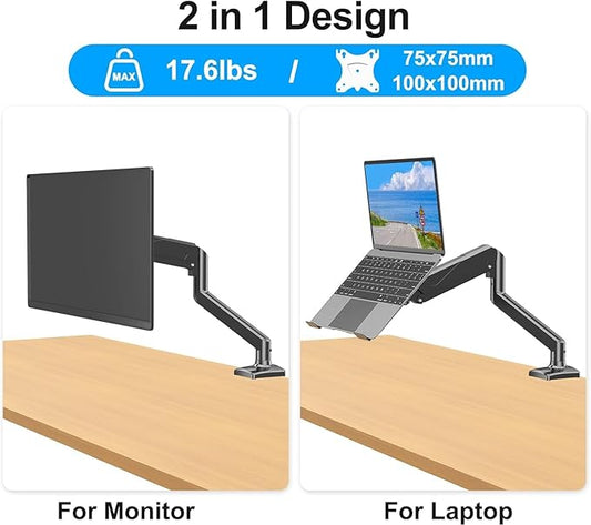 MOUNTUP Laptop Stand for Desk, Adjustable Aluminum Laptops Arm Mount for 14-17 Inch Notebook & 32" Monitor, Laptops Arm for Desk Support for 4.4-19.8lbs, 2-in-1 Laptop Desk Mount with Clamp/Grommet
