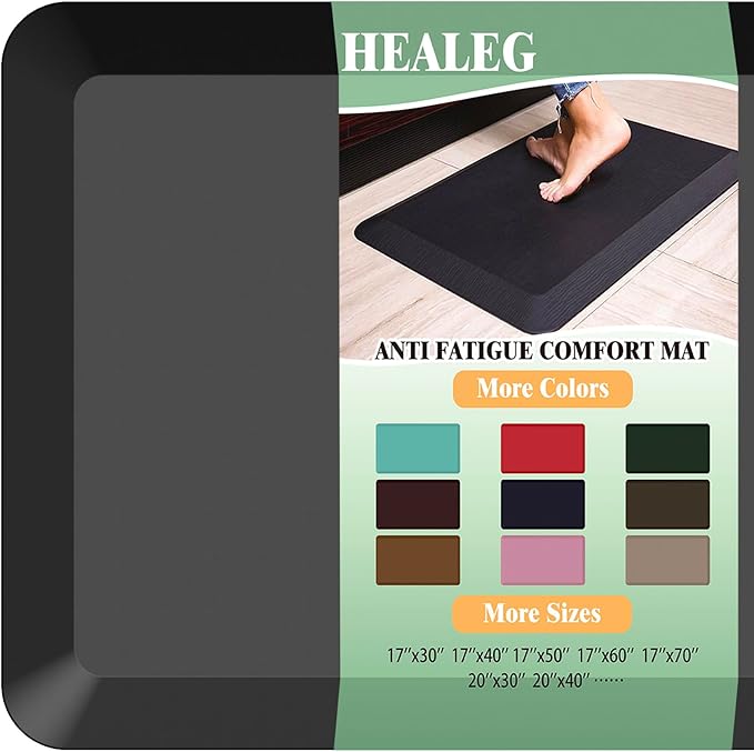 1" Extra Thick Anti Fatigue Floor Mat 17" W x 70" L,Kitchen Mat, Standing Desk Mat,140D Advanced PU Foam Ergonomic Comfort at Home, Office, Garage, Sink (Black)