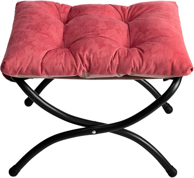 AbocoFur 15"(H) Folding Footrest Stool, Accent Padded Sofa Foot Stool for Lazy Chair, Upholstered Small Foldable Ottoman, Metal Frame Portable Foot Rest Ottoman for Living Room, Bedroom, Brick Red