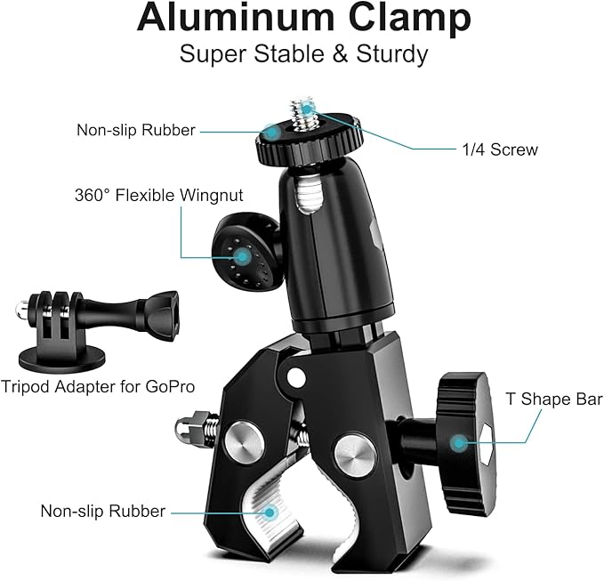 Bike Tablet Holder, Metal Motorcycle Tablet Mount, Anti Shake Handlebar Clamp for iPad Pro 12.9/11/ Air/Mini, Galaxy Tabs, Z Fold, iPhone, Fits 4-13" Tablets, 1/4'' Screw Adapter for Camera