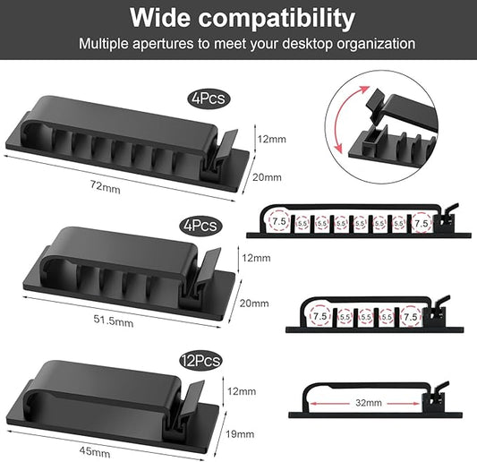 Cable Management Clips, 20Pcs Cord Organizers Wire Clips Cord Holder for TV PC Ethernet Cable Desk Home Office (Black)