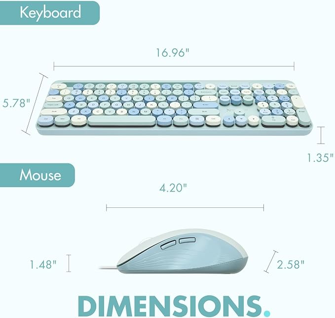 X9 Wired Keyboard and Mouse Combo with Backlight - Silent Round Keycaps, Phone/Tablet Dock, 109 Fullsize Keys, Cute Colorful Blue Keyboard, Aesthetic and Pastel Keyboard for Laptop, PC and Chrome
