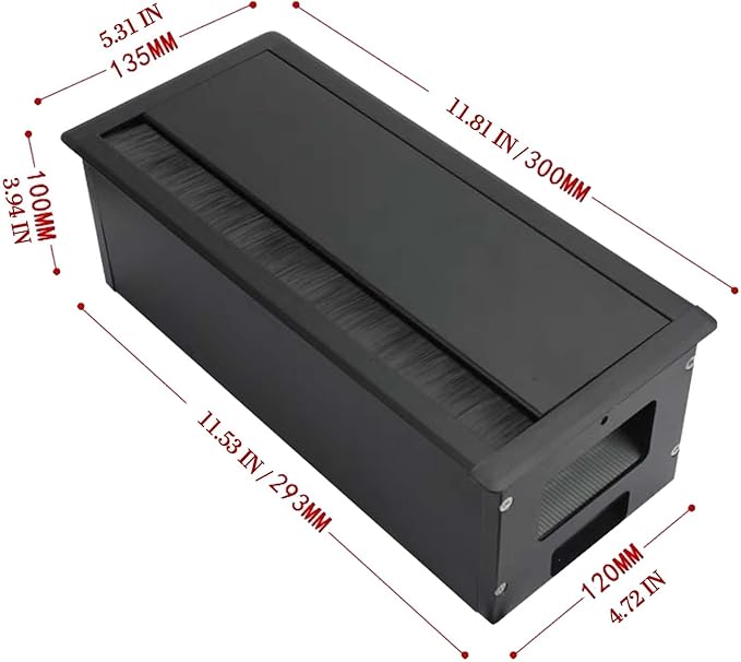 Aluminum Cable Management Box Under Desk No-Drill - Flip-Top Cable Organizer with Dustproof Brush, Clamp-On Small Cable/Cord Management Tray White for Home Office Standing Desk