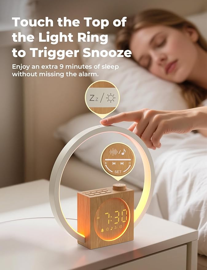LIORQUE Sunrise Alarm Clock, Wake up Light with White Noise for Heavy Sleepers, Adjustable Sleep Timer, Volume&Brightness, Night Light with Dynamic Colors, 30 Sleep Sounds for Baby Kids Adults