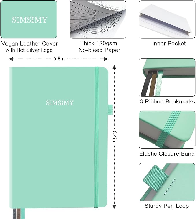 Premade Bullet Dotted Journal with Undated Weekly Monthly Planner, Pre-made Dot Grid Journaling Aesthetic Notebook for Goals Gratitude Budget Exercise Habits Mood Sleep Tracker - 12 Month