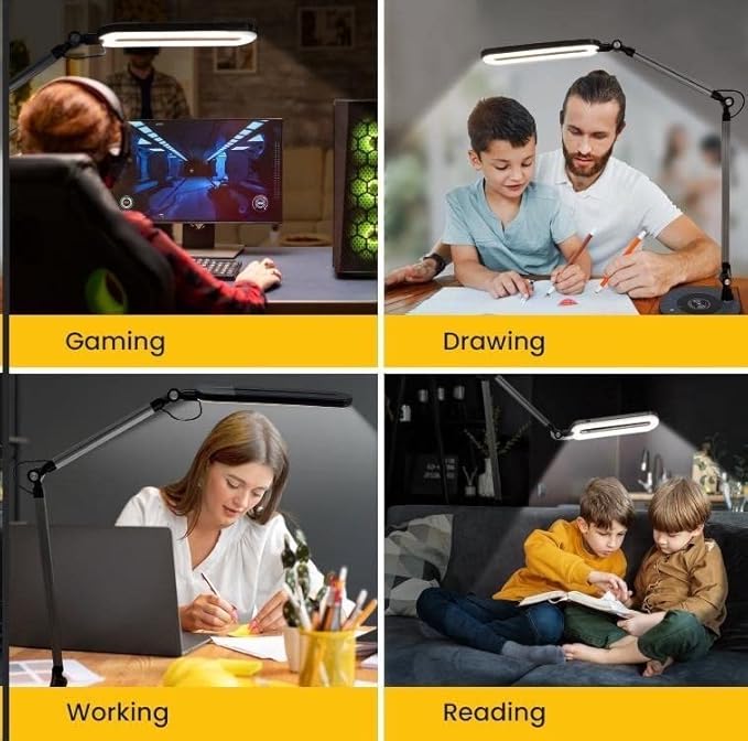 OTUS Desk Lamps for Home Office with Wireless Charger | 3 Color & 12 Brightness Levels | Tall Architect LED Desk Lamp Adjustable Swing Arm | Eye Care Light for Reading, Study, Drafting, Video Calls