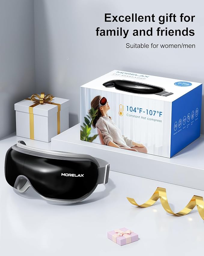 Eye Massager with Heat & Bluetooth Music, Birthday Gifts for Women, Reduce Eye Strain, Headache Relief and Improve Sleep, Eye Care Gift(Black)