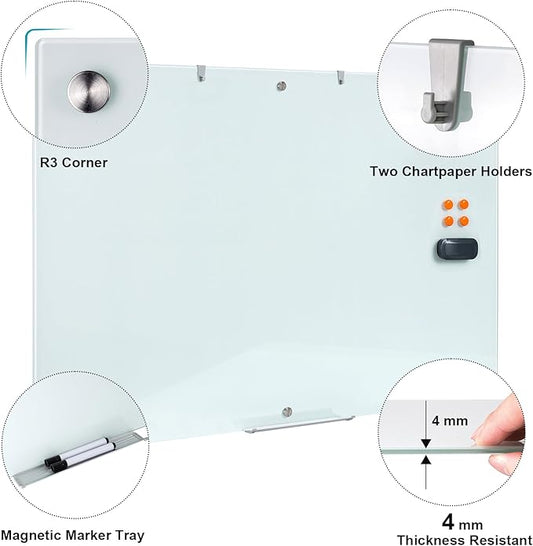 Large Glass Dry Erase Board, 72 x 48 Inches Magnetic Glass Whiteboard for Wall, 6' x 4' Frameless Board for Office, Home, School
