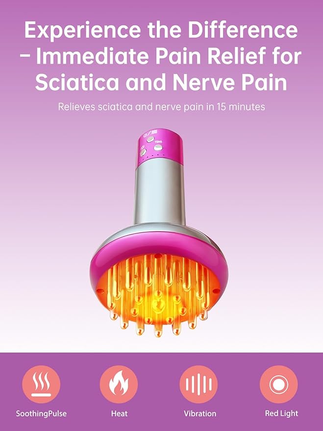 Sciatica Pain Relief Device – Deep Tissue Massager for Sciatica, Nerve, Back, Leg, Hip & Muscle Pain Relief with Pulse, Heat, Vibration, Red Light, Purple
