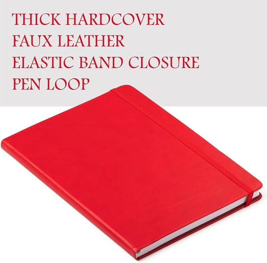 Eccolo Hardbound Writing Journal, Cool Jazz, 192 Pages of White Lined Paper with Elastic Band Closure, Lay Flat Design, Interior Gusset Pocket and Double Bookmarks (Red, 7.25-x-9.6 Inches)