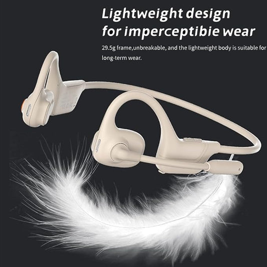 AYI Open Ear Air Conduction Bluetooth Headphone Dual Mic Rotatable Boom Mic Active Noise Cancellation IPX5 Waterproof Bluetooth 5.4 Pain-Free Design for Sports Work Outdoor Activities-DG White