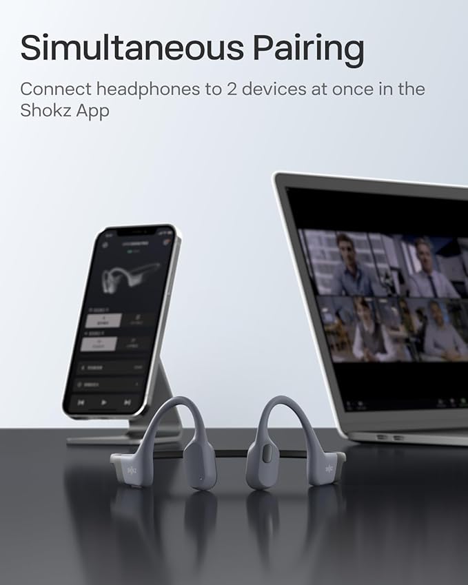 SHOKZ OpenSwim Pro - Open-Ear Bluetooth & MP3 Bone Conduction Sport Headphones, Swimming Headphones, IP68 Waterproof, Grey