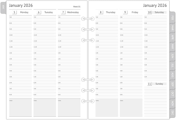 newestor 2026 A5 Planner Inserts, Filofax A5 Compatible, Weekly and Monthly Appointment Book Pages, Tabbed, 6 Holes