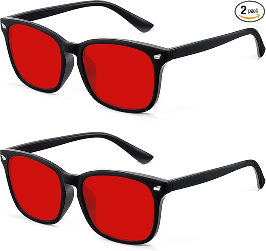 Red Lens Glasses Blue Light Glasses Men Women - 99.9% Blue Green Blocking for Computer, Gaming, TV, Phone Screens