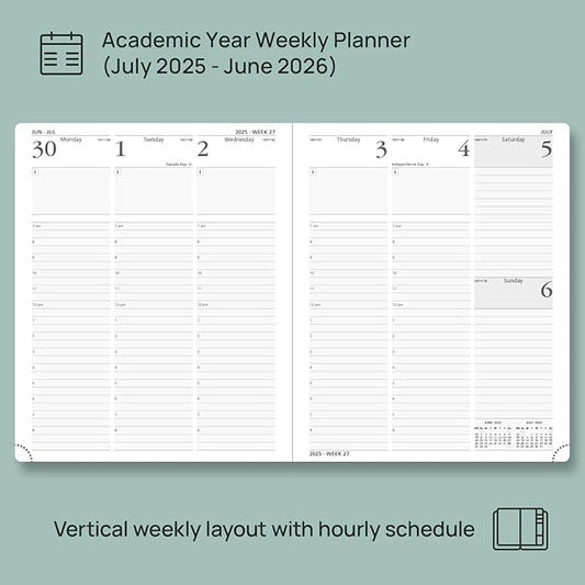 POPRUN Planner 2025-2026, (Large 8.5'' x 10.5'' Hard Cover) Academic Calendar (July 25-June 26) Daily Weekly and Monthly Appointment Book with Hourly Time Slots, Monthly Tabs, 100 GSM - Orange