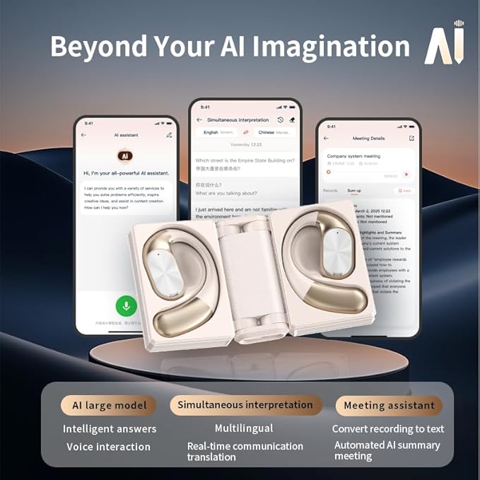 AI6.0 Bluetooth Headphones with Magnetic Protection Case, 156 Languages Support, Translation Earplugs for Wireless Headphones, Suitable for Travel, Business, Meetings and Study as Hearing Devices