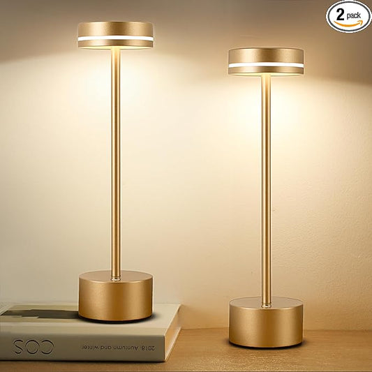 2 Pack Cordless Table Lamp Rechargeable, 3 Way Dimmable Touch Lamp & 5000mAh Battery Operated, Portable Metal Light for Reading/Office/Bedroom/Dining/Nightstand/Gift for Home Décor – Rose Gold
