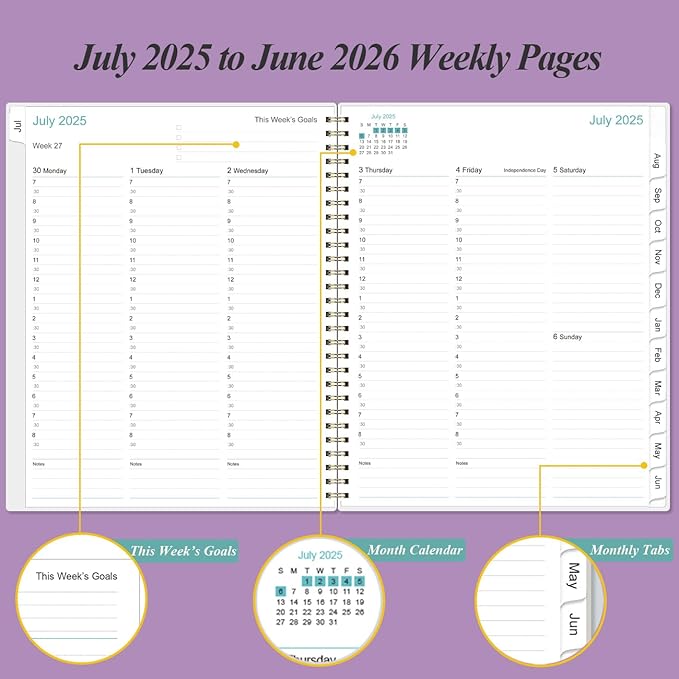 2025-2026 Appointment Book & Planner - 8.5" x 11" Daily Hourly Planner 2025-2026 from July 2025 - June 2026, Weekly Appointment Book with 30-Minute Interval, Purple