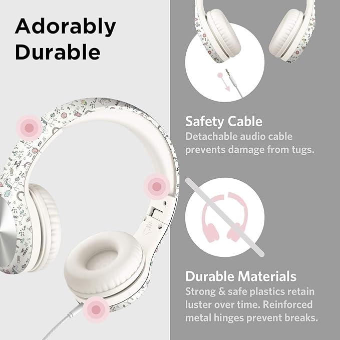 LilGadgets Connect+ Wired Kids Headphones for School with Microphone, Noise & Volume Reducing Over-Ear Headset with Cord, SharePort Technology & SoftTouch Padding, Magical Unicorns Headphones for Kids