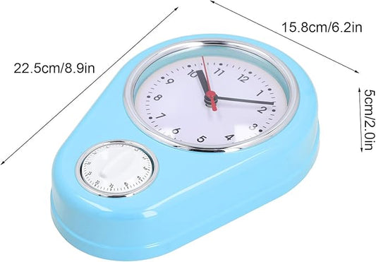 9 Inch Retro Kitchen Timer Wall Clock, Multifunction Innovative Precise Time Silent Operation Quartz Clock for Home Kitchen (Blue)