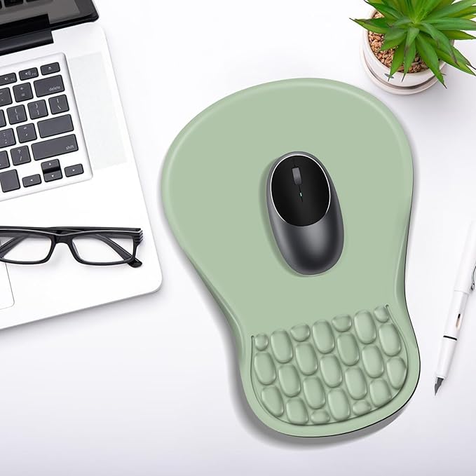 Ergonomic Mouse Pad with Wrist Rest Support, Mousepad with Comfortable Memory Foam Wrist Rest and Non-Slip PU Base for Pain Relief, Computer, Laptop, Office, Home (Green)