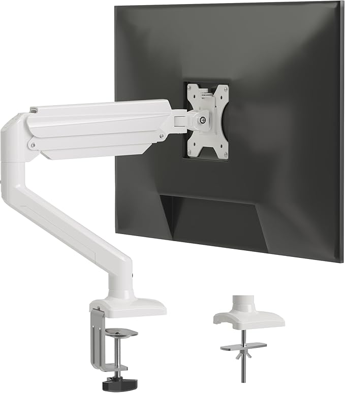 suptek Single Monitor Mount for 13-32 inch, Adjustable Gas Spring Monitor Arm Desk Mount Stand, 4.4-19.8lbs Screen, with VESA Mount 75x75/100x100mm,White(MD01AW)