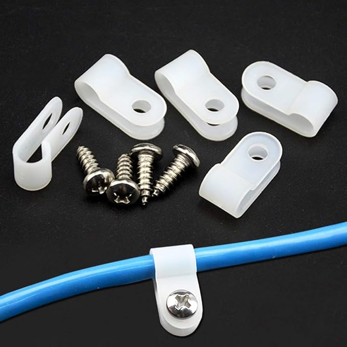 XINGYHENG 100pcs White Nylon R-Type Cable Clamps Fastener for 1/8 Inch (3.2mm) Dia Wire Tube Plastic Wire Cord Clip Fixer with 100 Pack Screws for Wire Management
