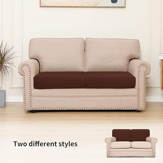 Easy-Going Stretch Individual Loveseat Couch Cushion Cover Sofa Cushion Furniture Protector Sofa slipcover Soft Flexibility with Elastic Bottom (2-Piece Loveseat Cushion Cover, Coffee)