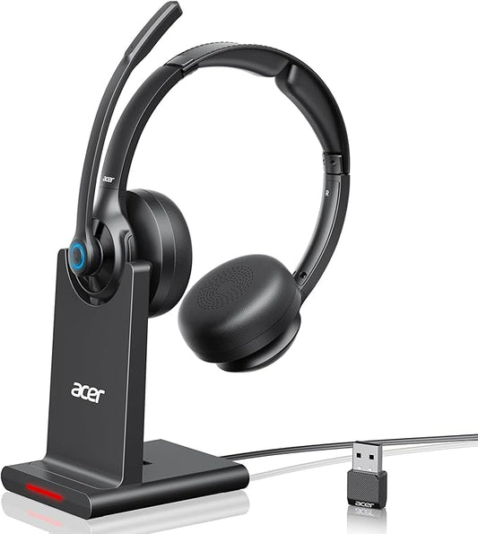 acer Wireless Headset with Mic for Work - 2.4G Bluetooth 5.3 Dual Mode Headphones,36Hrs Battery,ENC Crystal-Clear Calls Mic,USB Dongle for PC,Bluetooth Headset for Phone/Tablet, Home/Call Center