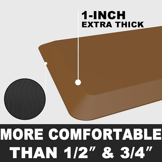 1" Extra Thick Anti Fatigue Floor Mat 50" L x 17" W,Kitchen Mat, Standing Desk Mat,140D Advanced PU Foam Ergonomic Comfort at Home, Office, Garage, Sink (Brown)