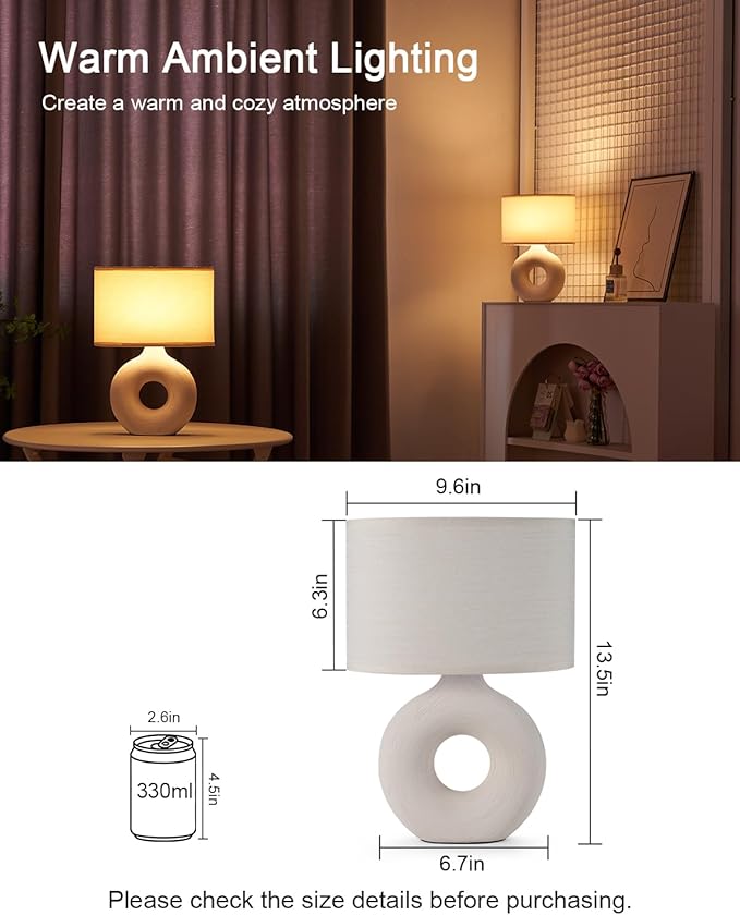 UMEXUS 13" Small Ceramic Cordless Table Lamp, Rechargeable Battery Powered with Remote Control, Timer & Dimmer, Color Changing Light Nightstand Lamp for Bedroom Bedside Living Room Entryway Outdoor