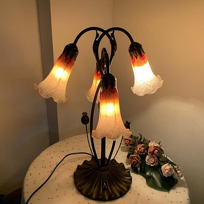 Bieye LS01 Lily Flower Blown Glass Lampshade (Orange White, Opening I.D. 1.26" x O.D. 1.5")