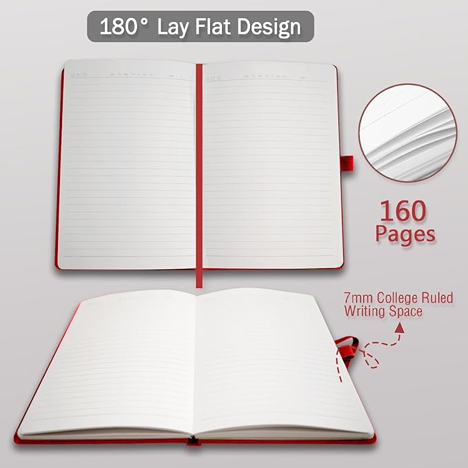 8 Pack Lined Journal Notebooks, A5 Hardcover Notebooks, 5.5 x 8.3 inch, 100GSM,160 Pages, Classic College Ruled Notebooks for Writing/Work/Travel/College (Assorted Color)