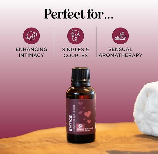 Entice Essential Oil Blend for Diffuser - Passionate Blend of Aromatherapy Oils for Couples with Lavender Palmarosa Clary Sage and Ylang-Ylang Essential Oil - Ignite The Romance Essential Oils Blend