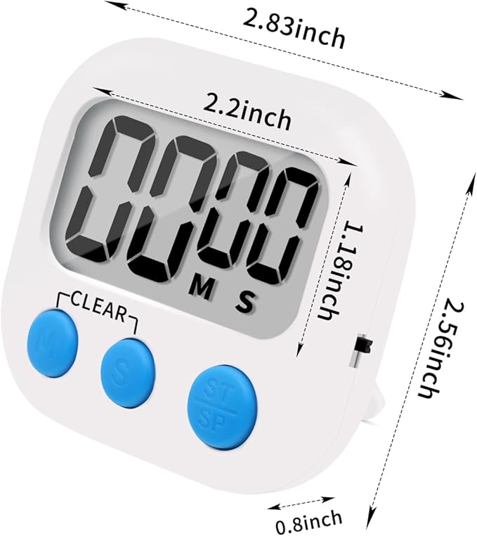 12 Pack Small Digital Kitchen Timer Magnetic Back and ON/Off Switch,Minute Second Count Up Countdown(White,Blue,Orange