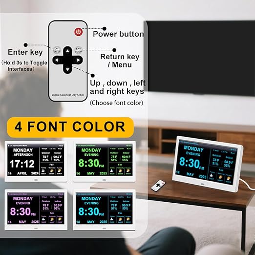 2025 New Digital Clock with Temperature/Humidity & Weather Forecast, Auto Time Sync Large Display, Custom Alarms & Medication Reminders, Ideal for Elderly (White, 10.1inch)