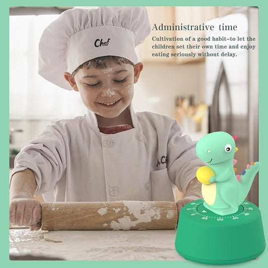 60 Minutes Mechanical Kitchen Timer,Cute Dinosaur Timer for Kids,Wind Up Egg Timer for Cooking,Reading,Classroom and Do Sports. (Light Green)