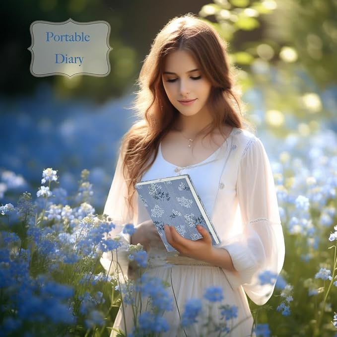 Floral Hardcover Journal for Writing, Lined Notebook for women, A5, 200 Pages, 6x8 Medium Size Notebook, Floret Printed Fabric Linen Personal Journal, Lay Flat Notebook, Reading Journal, Blue.