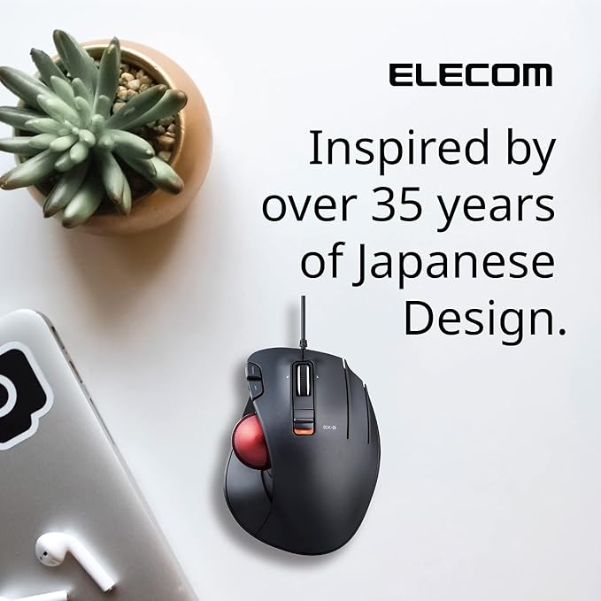 ELECOM EX-G Wired Trackball Mouse, Ergonomic Thumb Control, Smooth Tracking Roller Ball, 5 Programmable Buttons, Tilt Scroll, Computer Mice for PC Mac